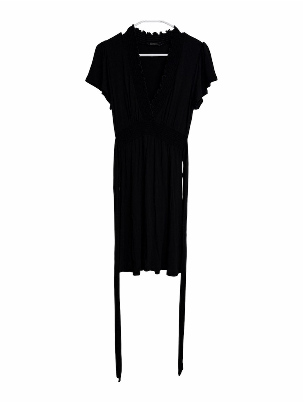 BCBGMaxAzria Black Short-Sleeve Dress with Elastic Mocked Waist Casual Flowy